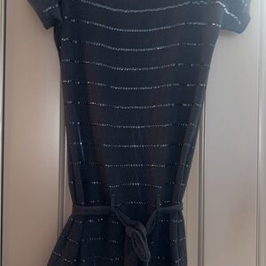 Armani Exchange Black Midi Dress with Metallic Stripe Accents